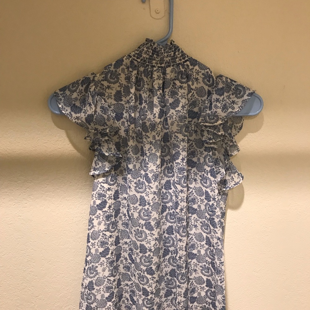 Floral Ruffle High-Neck Top